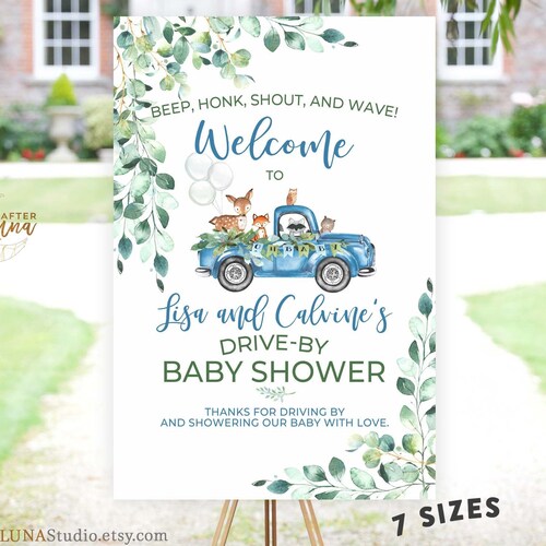 Editable Woodland Blue Truck Drive by Baby Shower Sprinkle Etsy