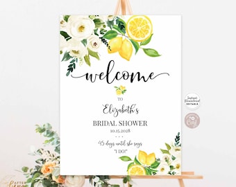 Editable White Floral Lemon Rustic Bridal Shower Baby Shower Sprinkle Welcome Sign Sign 24x36 18x24 16x20 Template Instant Download 157BR3