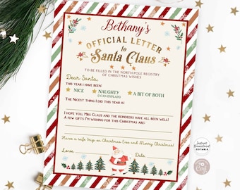 EDITABLE Personalized Official Letter TO Santa Christmas Traditions Santa Activity Mail Template Digital Printable Instant Download 215