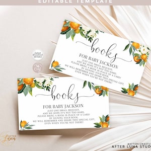 Editable Book Insert Orange A Little Cutie Baby Shower Book Request Insert Apportez un livre au lieu de carte Invite Insert Template 248V1