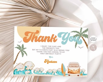 Bearbeitbare Surf Orange Blau Danke Flache Karte The Big One Surf Up Geburtstagsparty Strandparty Danke Printable Sofortiger Download 661K7