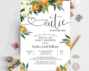 Editable Drive By Orange A Little Cutie is on the Way Gender Neutral Baby Shower Invitation Invites Template Instant Download 248V1 (6)