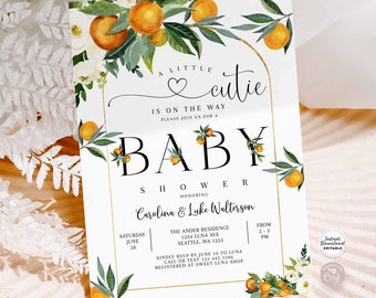 Editável Uma fofinha está a caminho Verde Laranja Boho Gênero Neutro Convite para chá de bebê Convites Download instantâneo 248V1 (14)