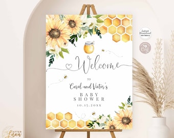 Editable  Sunflower Honey Bumble Bee Baby Shower Baby Sprinkle Welcome Sign Yard Sign 24x36 18x24 16x20 Printable Instant Download 846V1