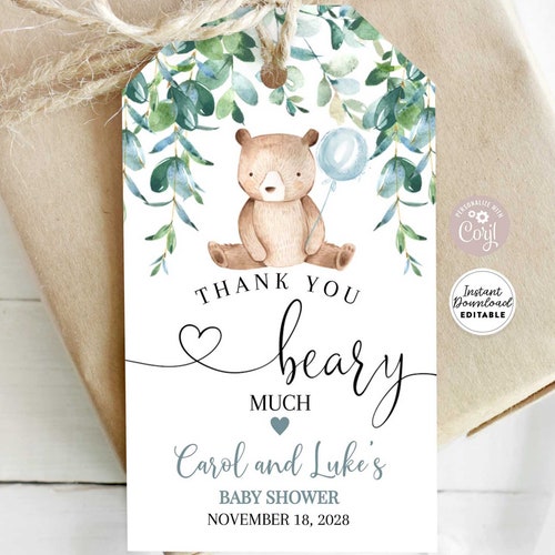 Bear Favor Tags Baby Shower Template Bear Balloons Gift Tags Etsy