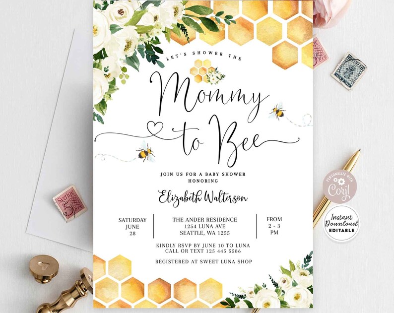 Editable Mommy to Bee Baby Shower Invitation Gender Neutral Mommy to Bee Baby Shower Invite Printable Template Instant