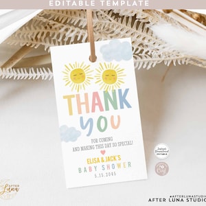 Bearbeitbare Sunshine Two Suns Baby Shower Thank You Favor Gift Tag Favor Tag Vorlage Instant Download 202V1