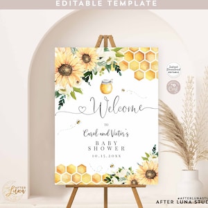 Editable  Sunflower Honey Bumble Bee Baby Shower Baby Sprinkle Welcome Sign Yard Sign 24x36 18x24 16x20 Printable Instant Download 846V1