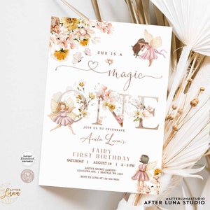 Editable Fairy Magic ONE Birthday Invitation Butterfly Magical Wildflower Garden Fairy Fairy Birthday Invite Instant Download 858K1 (1-4)