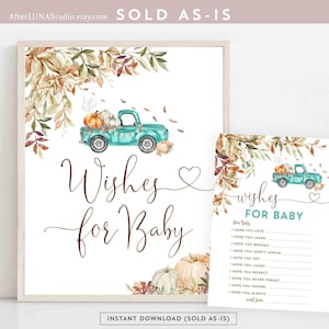 Neutral Fall Pumpkin Teal Truck Baby Shower Wishes for Baby Wishes Game Baby Shower Games Baby Shower Game Digital Instant Download 1261V4