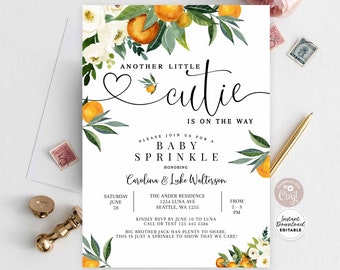 Editable Another Little Cutie is on the Way Greenery Orange Gender Neutral Baby Sprinkle Invitation Template Instant Download 248V1 (9)