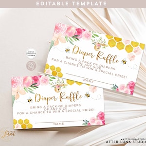 EDITIERBARE Rosa Gold Honigbiene Wickel Raffle Einsatz Honigbiene Baby Shower Mädchen WindelRaffle Druckbare Vorlage Instant Download AL945
