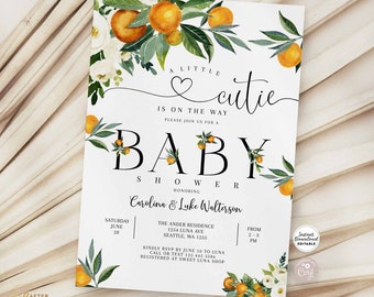Bewerkbare A Little Cutie is onderweg Groen Oranje Boho Genderneutraal Baby Shower Uitnodiging nodigt Instant Download 248V1 (15)