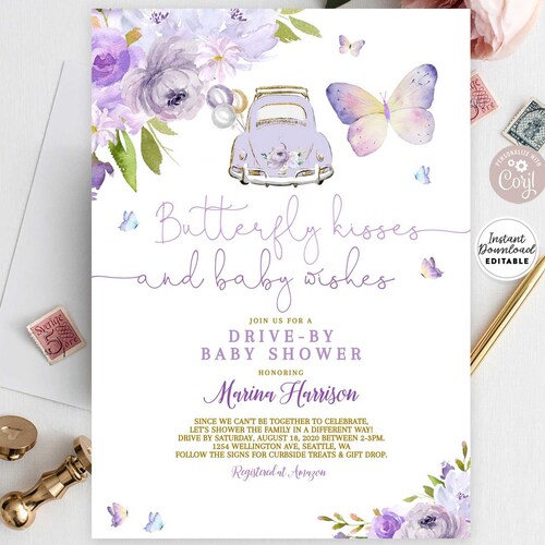 Invitations Paper & Party Supplies Editable Drive By Baby Shower Thank