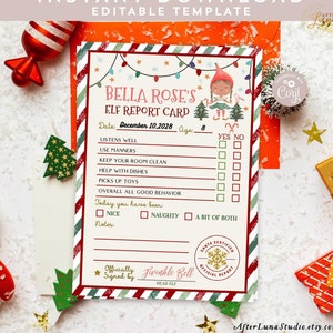 EDITABLE Girl Elf Report Card Imprimible Verde Rojo Rayas Elf Activity Report Card Imprimible Elf Game Template Descarga instantánea 215