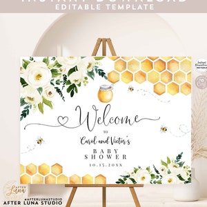 Modificabile Rustic Honey Bumble Bee Baby Shower Sprinkle Welcome Sign Yard Sign 24x36 18x24 16x20 Printable Template Download istantaneo 845V1