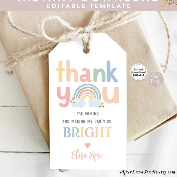 Editable Rainbow Thank You Treat Tag Favor Tags Gift Tags Printable Pastel Rainbow Birthday Gift Tag Template Instant Download 213K