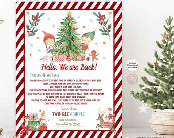 Two Elves Return Letter: Christmas Boy & Girl Hello Letter Template (Digital Download) 215(1-3)