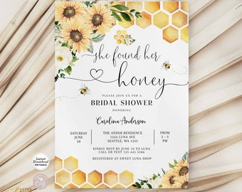 Editable Sunflower She Found Her Honey Rustic Bridal Wedding Shower Invitation Bee Invite Printable Template Instant Download 846BR1 (3)