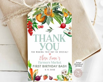Editable Farmers Market Locally Grown Thank You Favor Tag Birthday Baby Shower Sprinkle Tag Template Instant Download 361KID