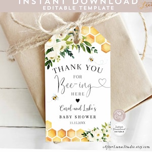 Editable Rustic Honey Bee Bumble Bee Baby Shower Thank You for Being Bee-ing Here Gift Tag Tags Printable Template Instant Download 845V1