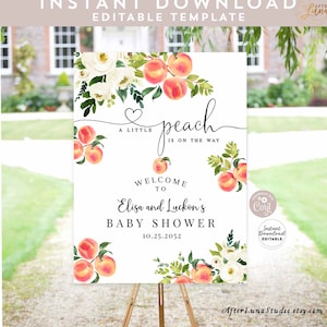 Editable A Little Peach Baby Shower Sprinkle Sip and See Welcome Yard Sign 24x36 18x24 16x20 Instant Download 256V2