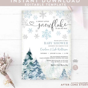 Editable Winter Blue Snowflake A Little Snowflake Baby Shower Invitation Blue Winter Invite Printable Template Instant Download 120V1 (3)