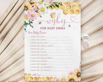 Editable Sunflower Pink Daisy Bee Bumble Baby Wishes For Baby What Will Baby Bee Game Printable Instant Download 800V1