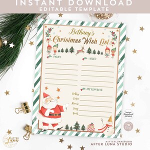 Editierbare personalisierte Grüne Weihnachten Wunschliste Weihnachten Traditionen Weihnachtsmann Aktivität Vorlage Digital druckbar Instant Download 215 (2)