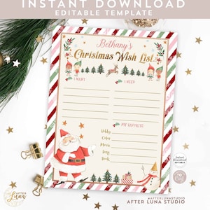 EDITABLE Personalisierte Rosa Weihnachts-Wunschliste Weihnachtstraditionen Weihnachtsmann Aktivität Vorlage Digital druckbar Instant Download 215 (3)