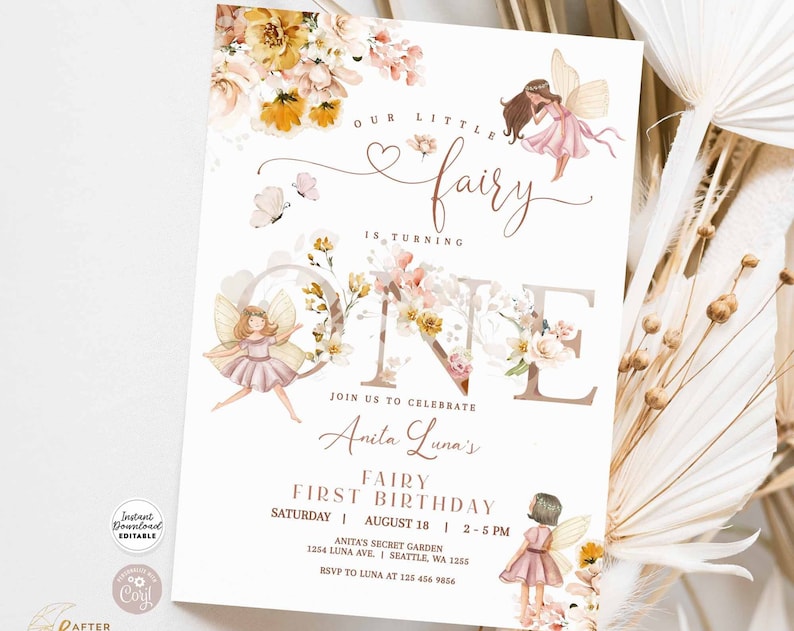 Editable Fairy Birthday Invitation Butterfly Magical Wildflower Garden Fairy Floral Fairy Birthday Invite Instant Download