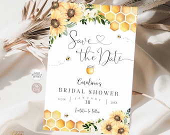 Editable Sunflower Honey Bumble Bee Bridal Shower Save the Date Baby Shower Wedding Template Instant Download 846BR1