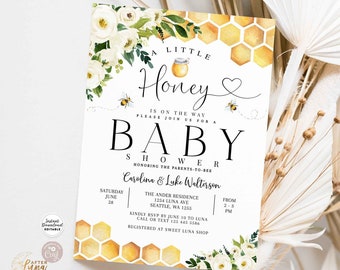 Editable A Little Honey Baby Shower Invitation Gender Neutral Honey Bee Baby Shower Invite Printable Template Instant Download 845V1 (11)