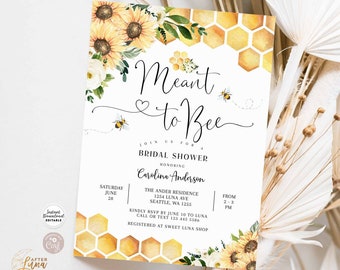 Editable Sunflower Meant to Bee Rustic Bridal Wedding Couple Shower Invitation Bee Invite Printable Template Instant Download 846BR1 (1)