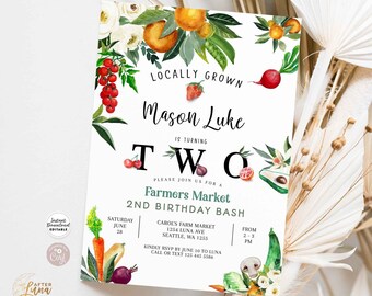 Editable Farmers Market 2nd Second Birthday Invitation Locally Etsy 日本 Editable Farmers Market 2nd Second Birthday Invitation Locally Etsy 日本