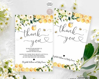 Editable Personalized Honey Bee Sweet As Can Bee Thank You Flat Card Printable Editable Template  Instant Download 845V1