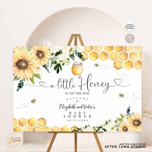 Bewerkbare zonnebloem A Little Honey Baby Shower Baby strooi welkomstbord Yard Sign 24 x 36 18 x 24 16 x 20 afdrukbare Instant Download 846V1