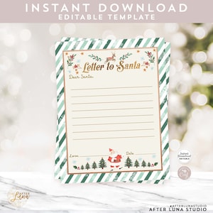 EDITABLE Carta Verde Personalizada A Santa Tradiciones navideñas Santa Mail Plantilla Digital Imprimible Descarga instantánea 215 (4)