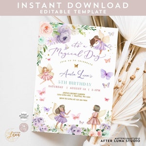 Editable ANY AGE Purple Pink Fairy Birthday Invitation Butterfly Magical Wildflower Fairy Fairy Birthday Invite Instant Download 163K1 (1)