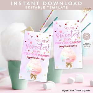 Etiquetas EDITÁVEIS de algodão doce para o Dia dos Namorados Lembrancinhas para o Dia dos Namorados Você é um doce Etiqueta para presente do Dia dos Namorados para impressão, download instantâneo 137 (9)
