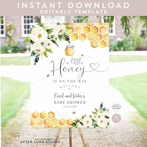 Editable Bee A Little Honey Baby Shower Baby Sprinkle Welcome Sign Yard Sign 24x36 18x24 16x20 Printable Template Instant Download 845V1