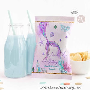 Editable ANY EVENT Mermaid Chip Bag Wrapper Printable Under the Sea Mermaid Birthday Shower Party Favors Template Instant Download 1329V2
