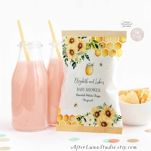 Editable ANY EVENT Sunflower Honey Bumble Bee Chip Bag Wrapper Printable Drive By Baby Shower Favors Template Instant Download 846V1