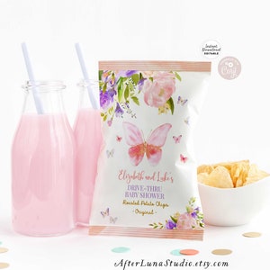 Bearbeitbar JEDES EVENT Rosa Lila Lavendel Schmetterling Chip Tasche Wrapper Printable Birthday Shower Party Favors Vorlage Sofortiger Download AL179