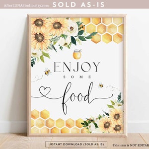 Sunflower Bee Enjoy Some Food Sign Bride To Bee Meant To Bee Wedding Couple Shower Decoration Digital Printable Instant Download 846BR1