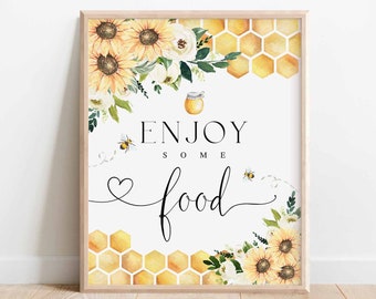 Sunflower Bee Enjoy Some Food Sign Bride To Bee Meant To Bee Wedding Couple Shower Decoration Digital Printable Instant Download 846BR1