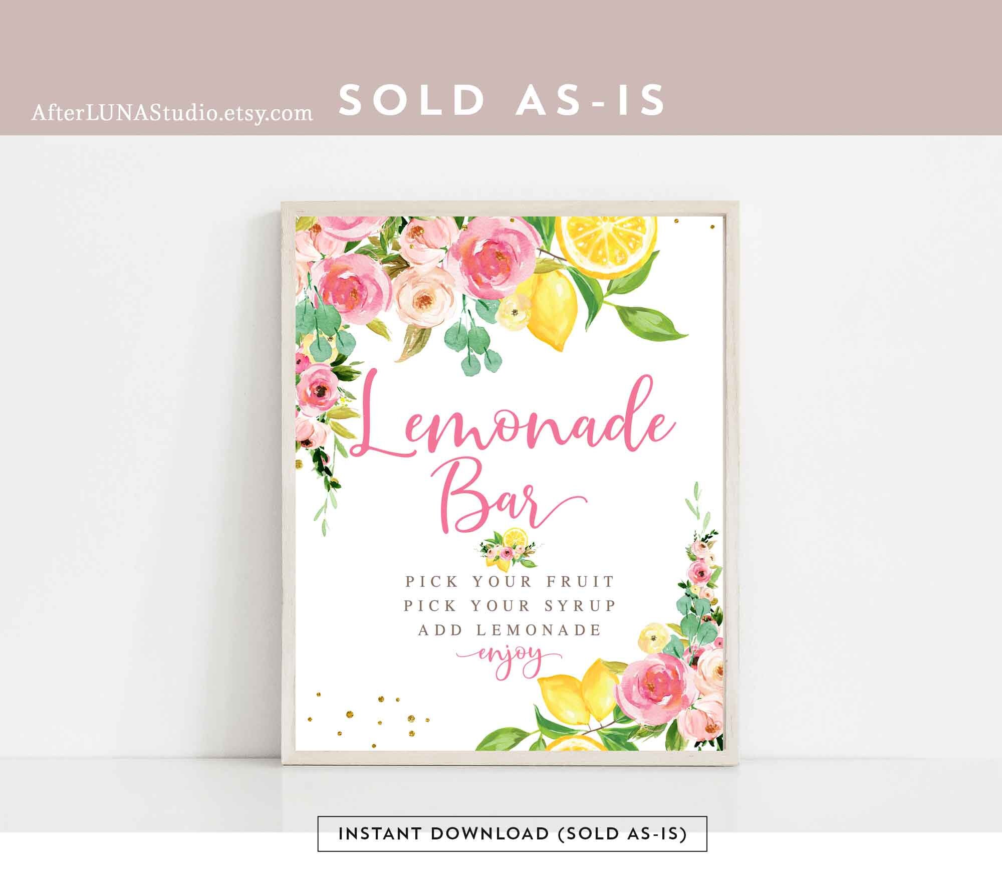 Pink Floral Lemon Lemonade Bar Sign Printable Citrus Lemon She - Etsy ...