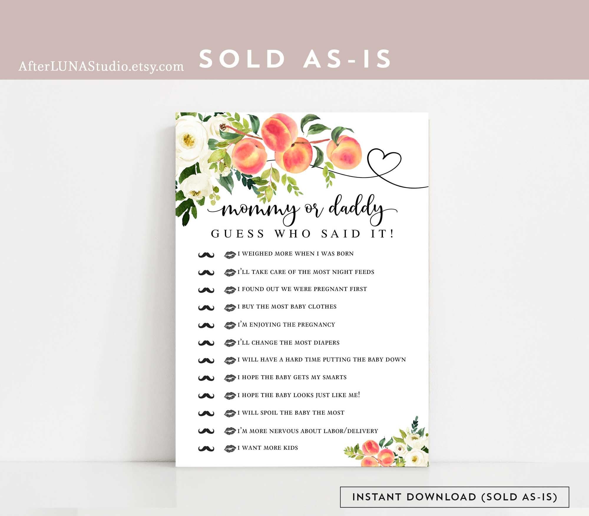 White Floral Peach Mommy or Daddy Guess Who Said It Game Sweet - Etsy