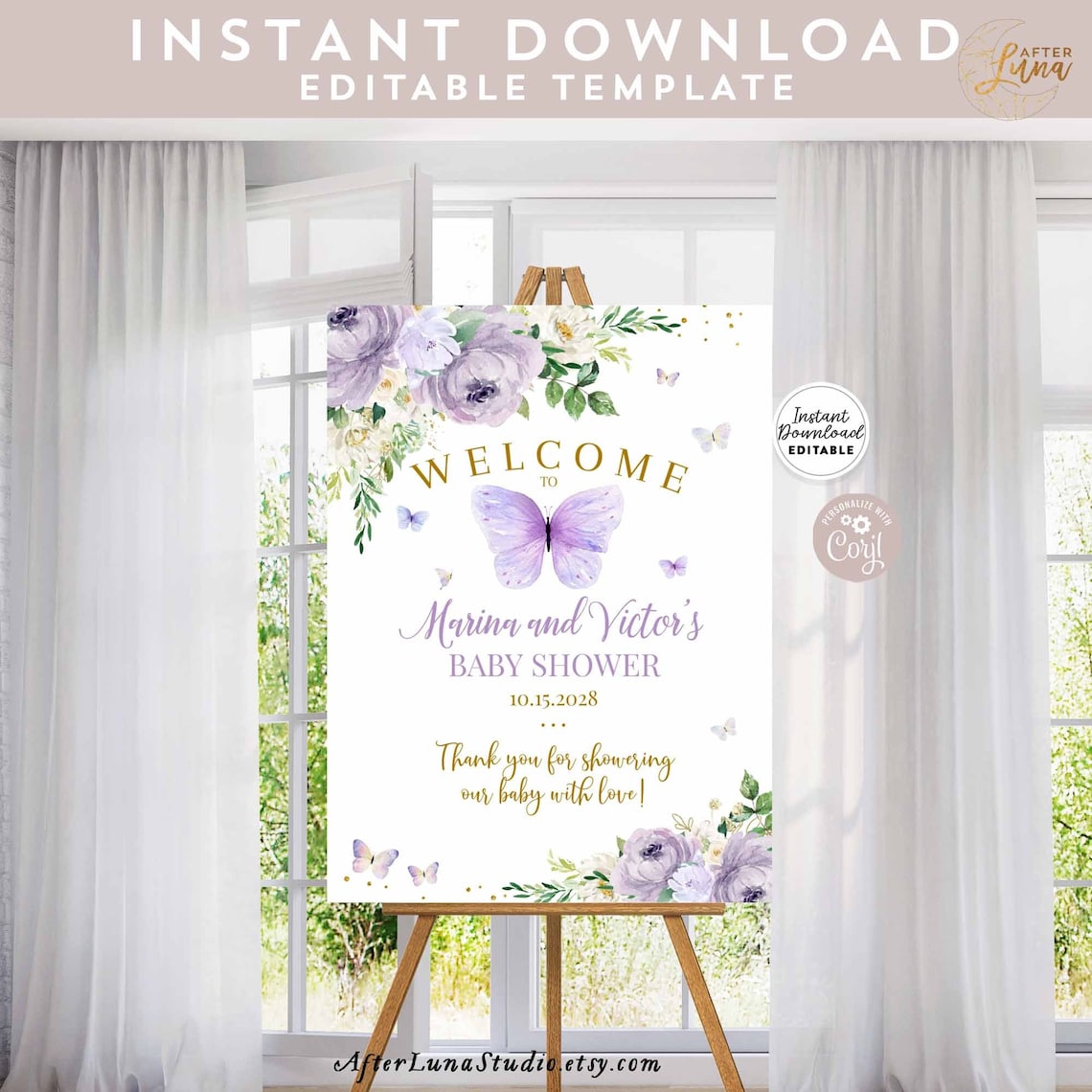 Editable Purple Lavender Butterfly Baby Shower Sprinkle Sip Etsy
