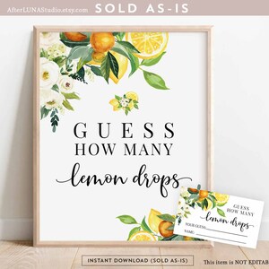 White Floral Orange Lemon Bridal Shower Game How Many Lemon Drops Game She Found Her Main Squeeze Printable Instant Download 294BR3
